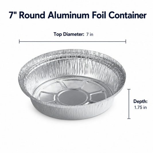 7" Round Heavy Duty Aluminum Foil Container - 500/Case