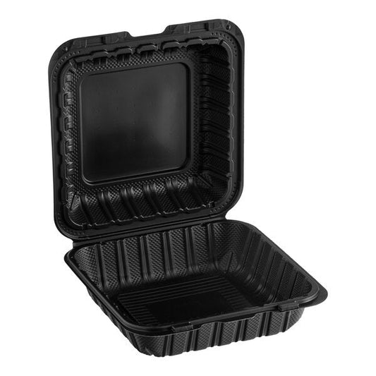 8x8 PP Hinged Container (1 Compartment) 801 Black - 150/Case