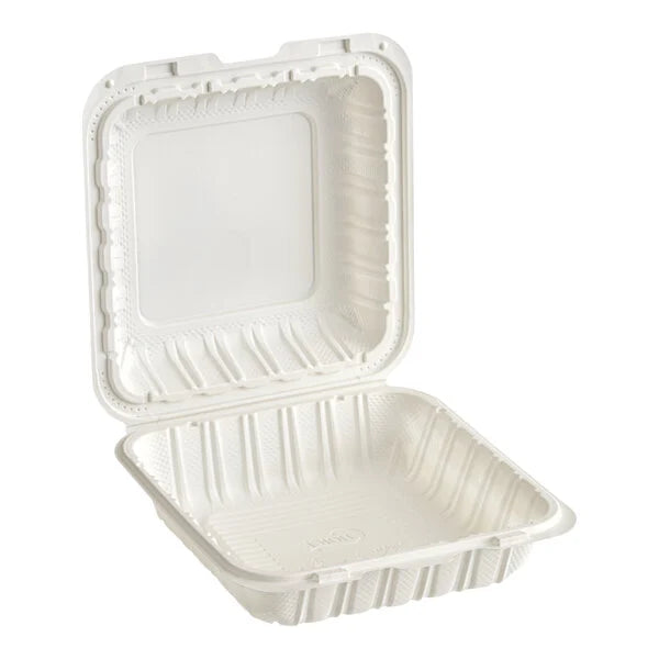 8x8 PP Hinged Container (1 Compartment) 801 White - 150/Case