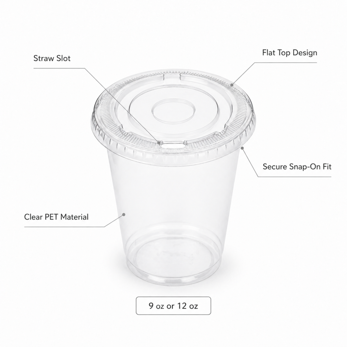 Rise Up 9/12 oz Clear PET Flat Lid with Straw Slot - 1000/Case