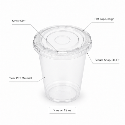 Rise Up 9/12 oz Clear PET Flat Lid with Straw Slot - 1000/Case