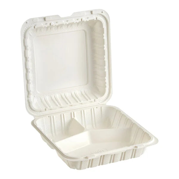 9x9 PP Hinged Container (3 Compartment) 903 White - 150/Case