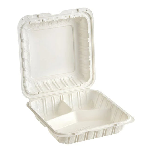 9x9 PP Hinged Container (3 Compartment) 903 White - 150/Case