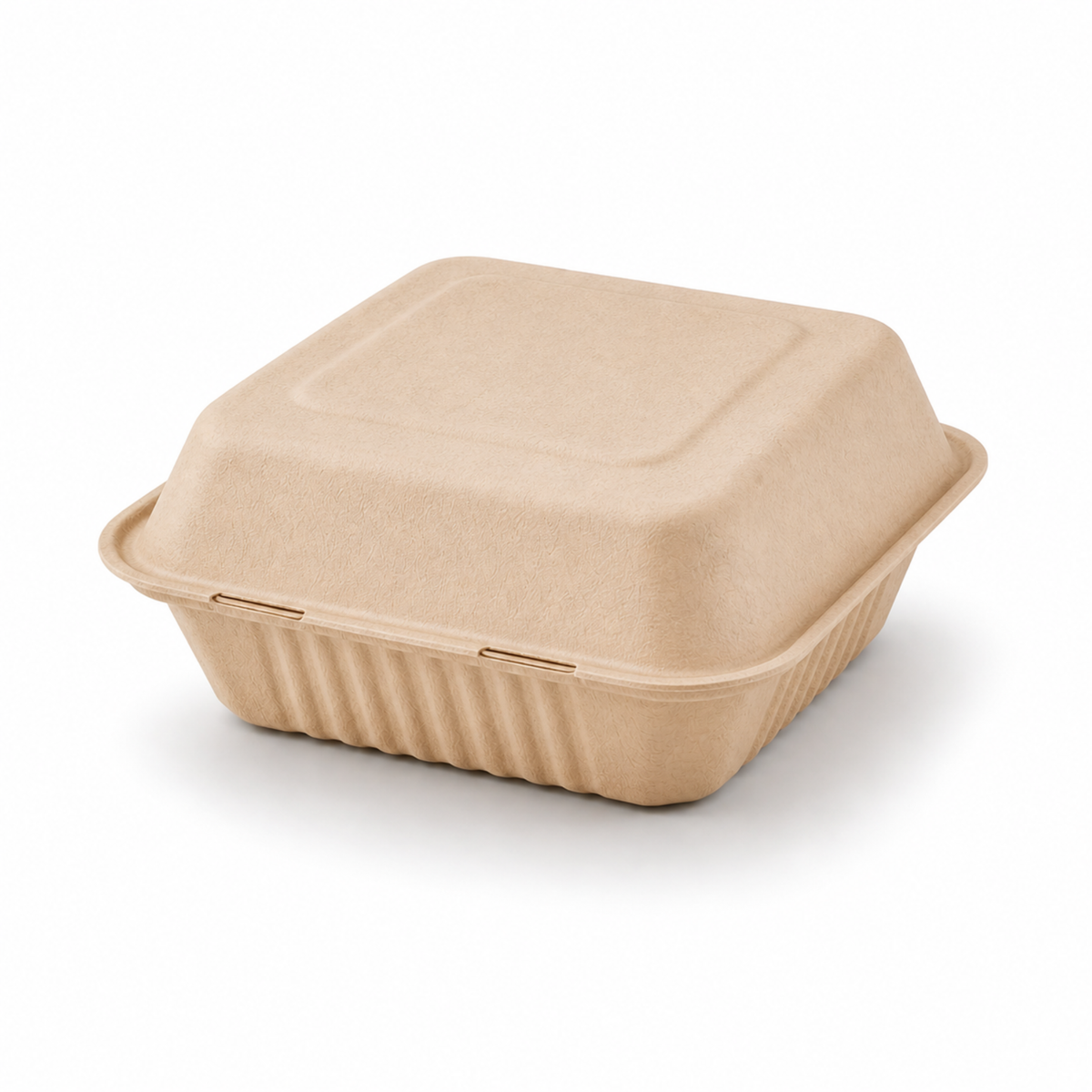 Rise Up 9" x 9" Natural Bagasse 1-Compartment Clamshell Container - 200/Case