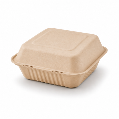 Rise Up 9" x 9" Natural Bagasse 1-Compartment Clamshell Container - 200/Case