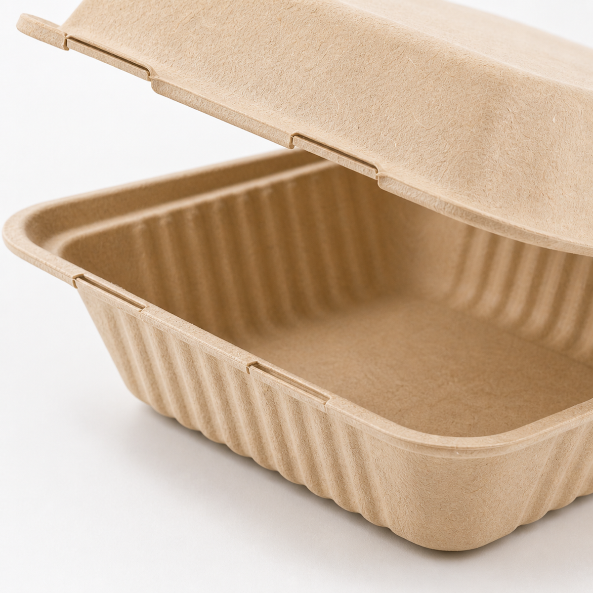 Rise Up 9" x 9" Natural Bagasse 1-Compartment Clamshell Container - 200/Case