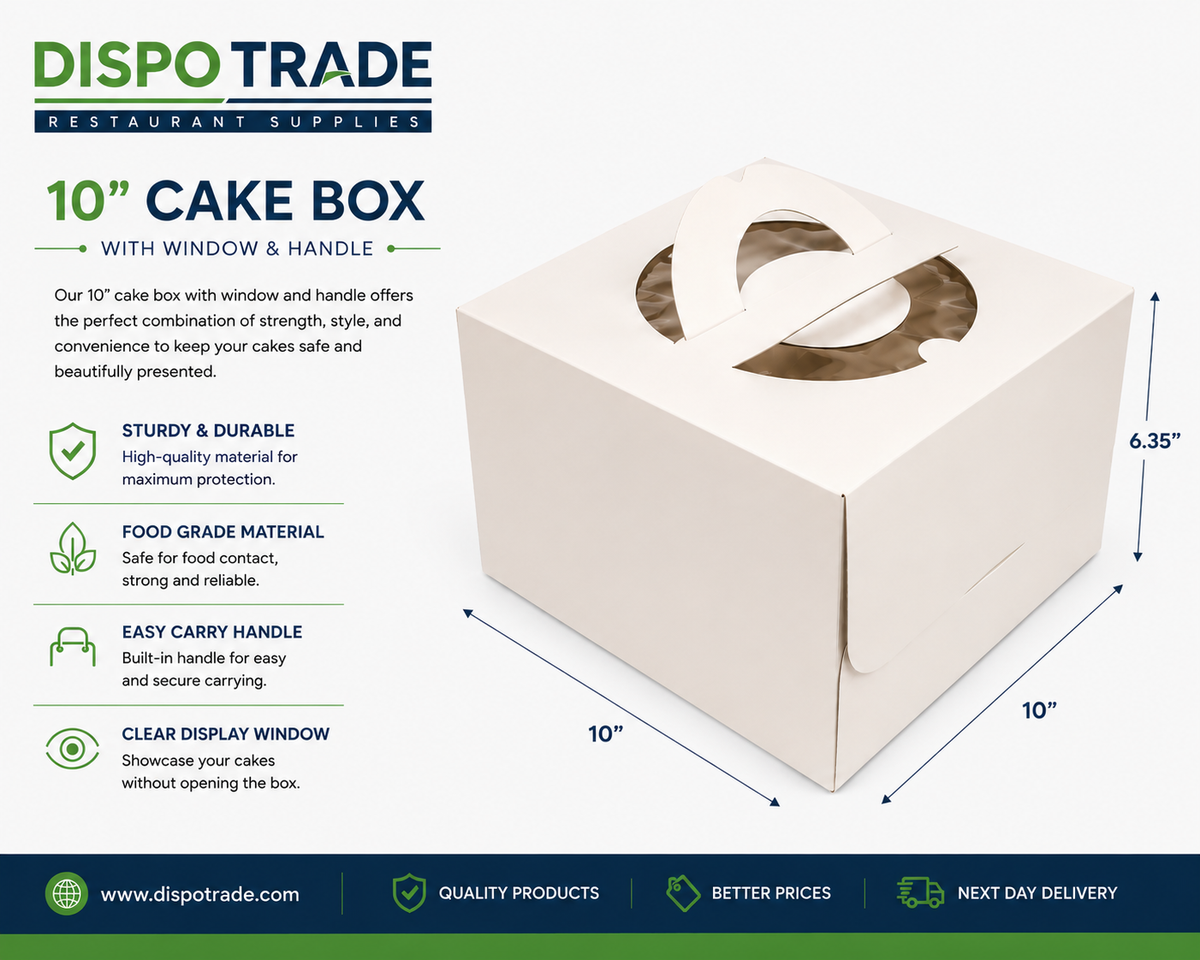 Cake Boxes 10" x 10" x 6" inch - With Handles - 100/Units