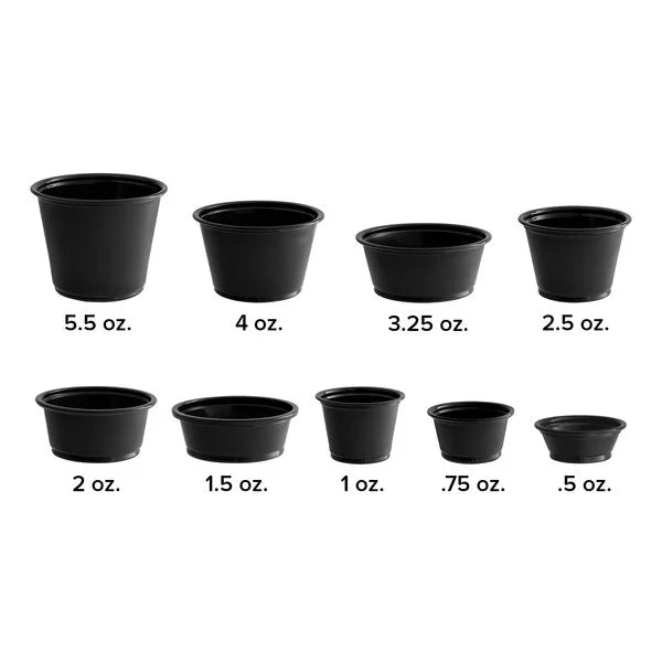 3.25oz. Black Plastic Souffle Cup / Portion Cup - 2,500/Case