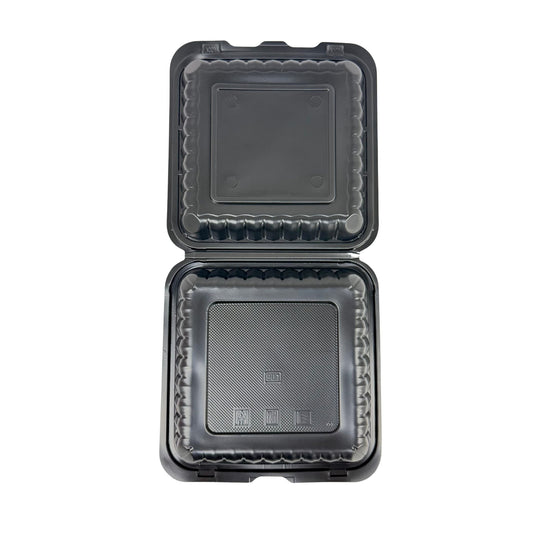 Black Hinged Container (Mineral-Filled Polypropylene) 1 Compartment 8x8
