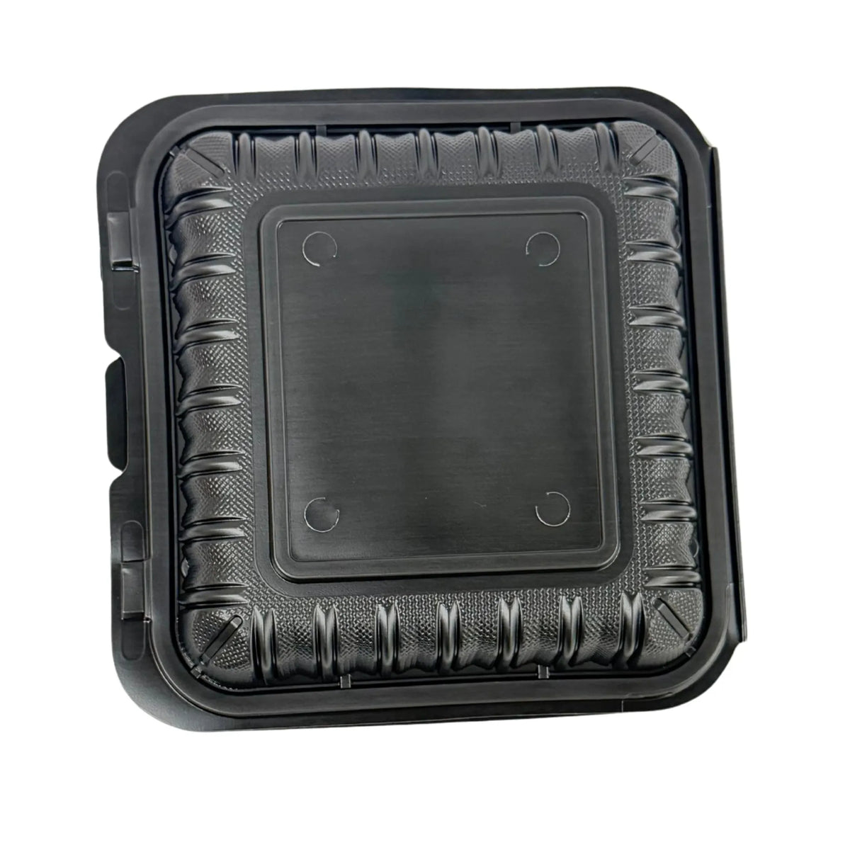 Black Hinged Container (Mineral-Filled Polypropylene) 3 Compartment 8x8