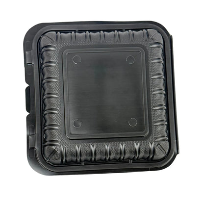 Black Hinged Container (Mineral-Filled Polypropylene) 3 Compartment 8x8