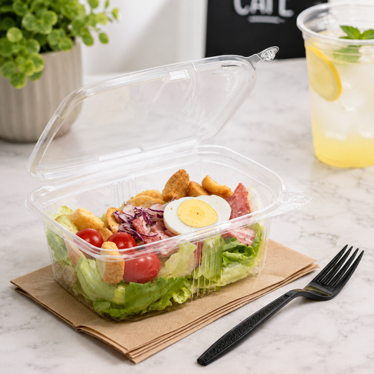 32oz PET Plastic Tamper Evident Hinged Deli Containers with Lid - 200/Case