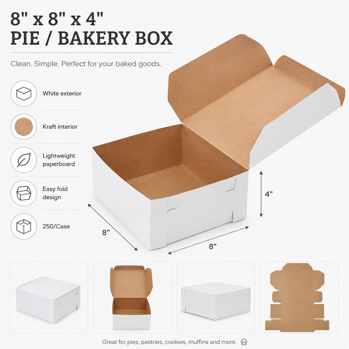 8" x 8" x 4" White Customizable Cake / Bakery Box - 250/Case