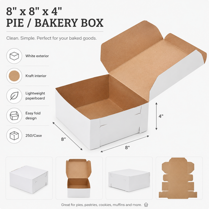 8" x 8" x 4" White Customizable Cake / Bakery Box - 250/Case