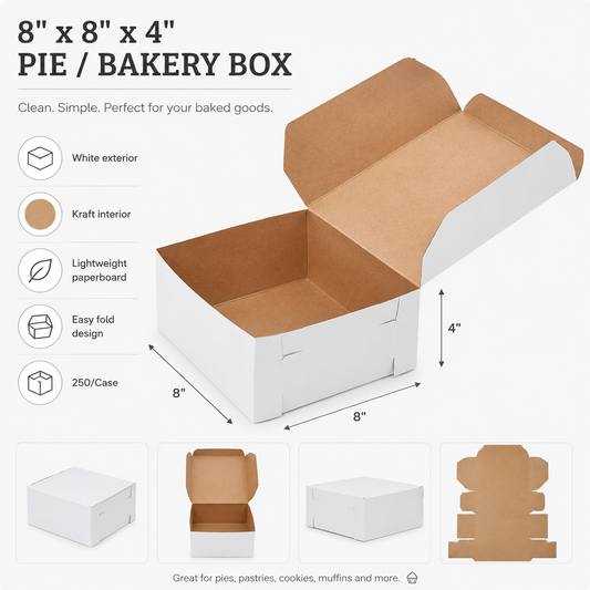 8" x 8" x 4" White Customizable Cake / Bakery Box - 250/Case