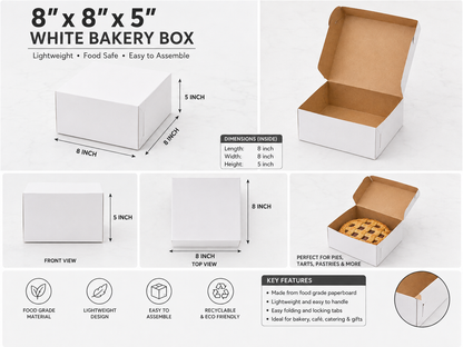 8" x 8" x 5" White Customizable Cake / Bakery Box - 100/Case