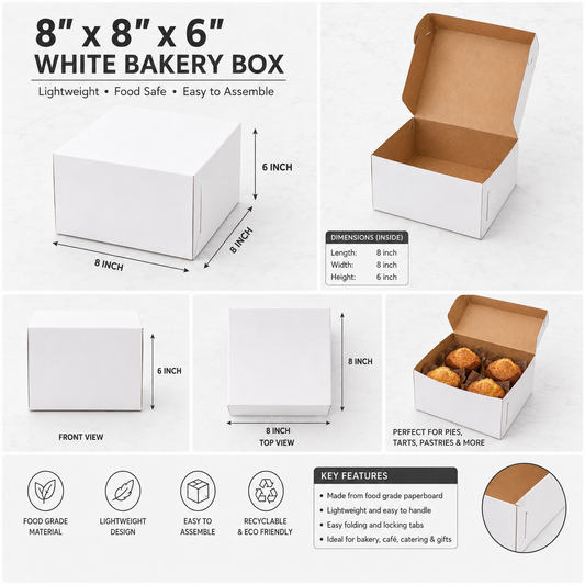 8" x 8" x 6" White Customizable Cake / Bakery Box - 100/Case
