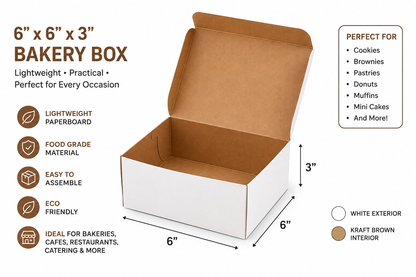 6" x 6" x 3" White Customizable Pie / Bakery Box - 250/Case