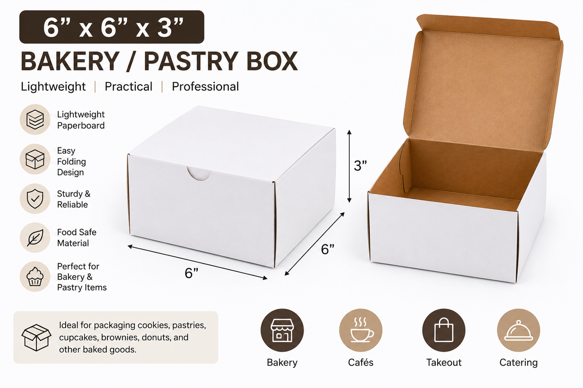6" x 6" x 3" White Customizable Pie / Bakery Box - 250/Case