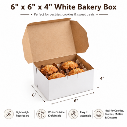 6" x 6" x 4" White Customizable Cake / Bakery Box - 250/Case