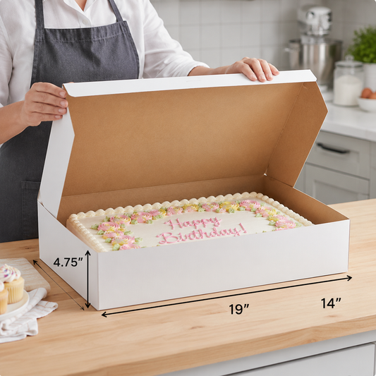 19" x 14" x 4.75" White Half Sheet Cake / Bakery Box - 50/Case