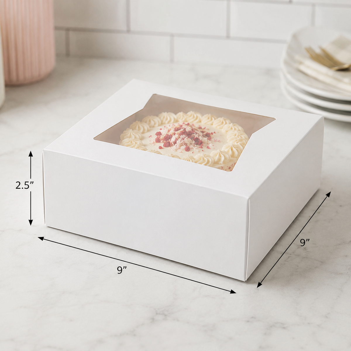 9" x 9" x 2 1/2" White Window Pie / Bakery Box / Cake Box - 200/Case