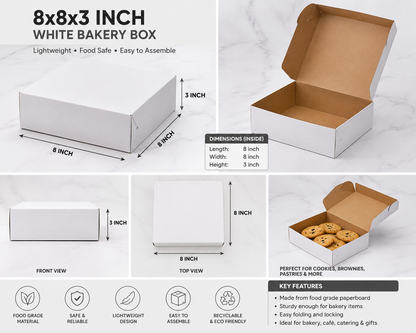 8" x 8" x 3" White Pie / Bakery Box - 250/Case