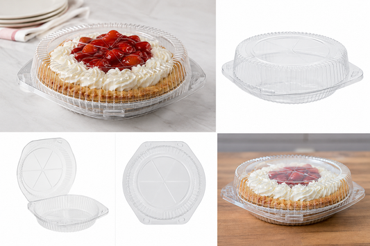 9" Clear Hinged Pie Clamshell Container With Low Dome - 100/Case