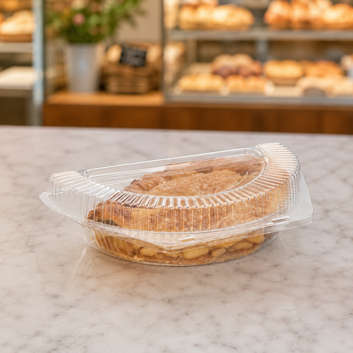 9" Clear Plastic Hinged Half-Pie Container with Low Dome Lid - 250/Case