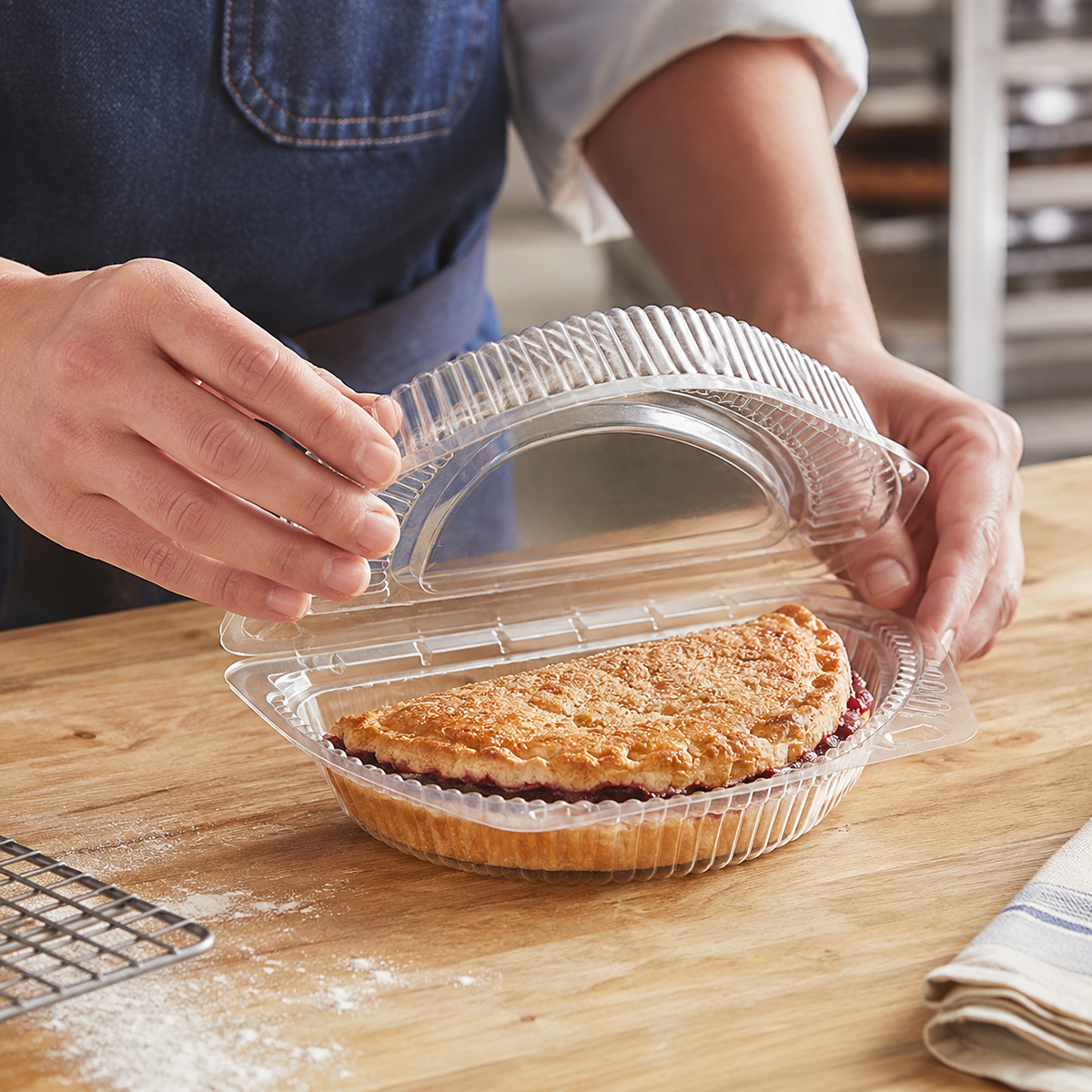 9" Clear Plastic Hinged Half-Pie Container with Low Dome Lid - 250/Case