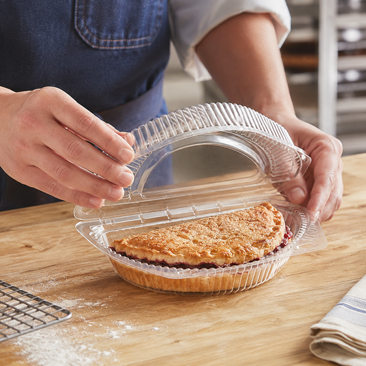 9" Clear Plastic Hinged Half-Pie Container with Low Dome Lid - 250/Case