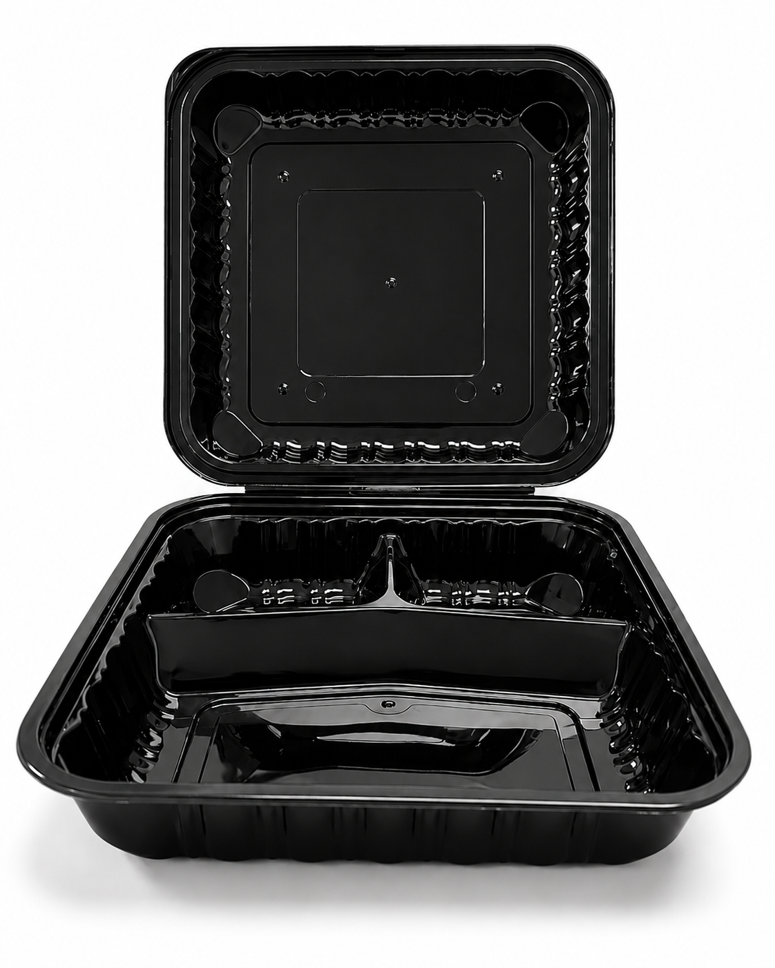 8x8 Hinged Container (3 Compartment) Shine Black - 150/Case