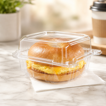 6''x 6'' Hinged Food Containers Clear PET - 500/Case
