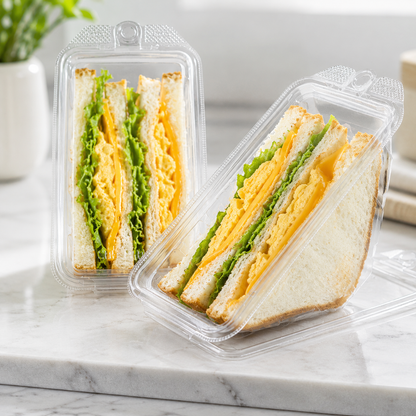 17oz Clear PET Tamper Resistant Hinged Sandwich Wedge Container - 200/Case