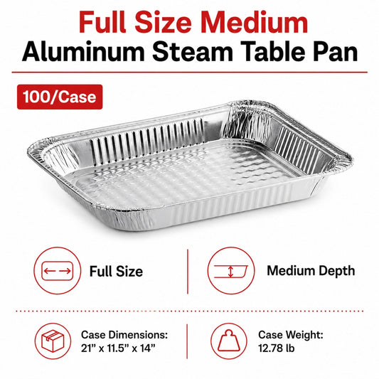 Full Size Medium Aluminum Steam Table Pan - 100/Case