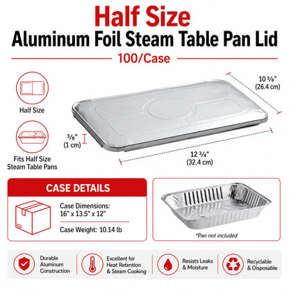 Half Size Aluminum Foil Steam Table Pan Lid - 100/Case