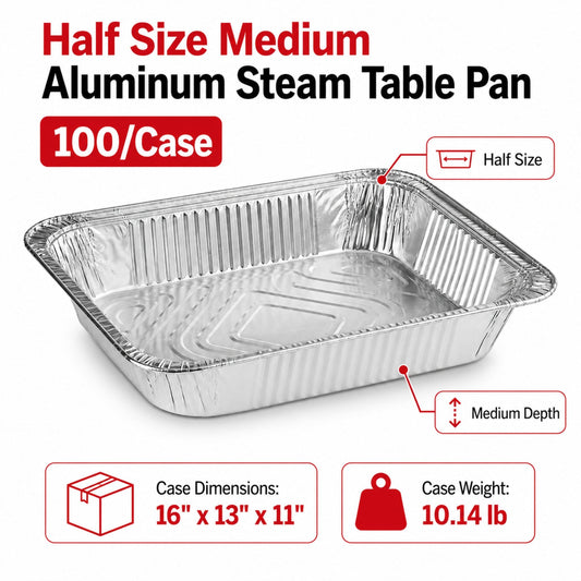 Half Size Medium Aluminum Steam Table Pan - 100/Case
