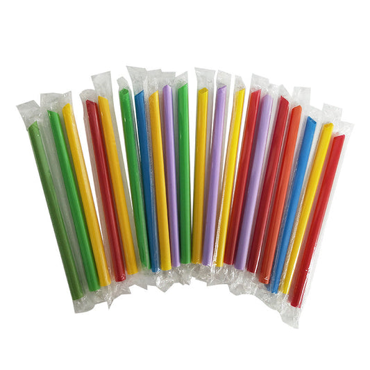 9" Neon Extra Wide Pointed Wrapped Boba Straw - 100/Case