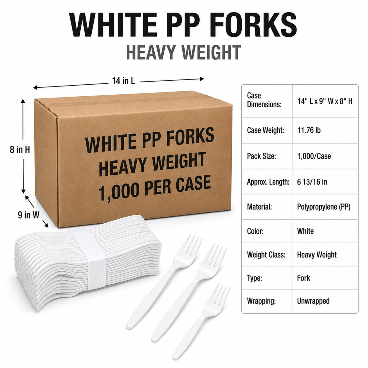 Heavy Weight White Polypropylene Plastic Forks - 1,000/Case