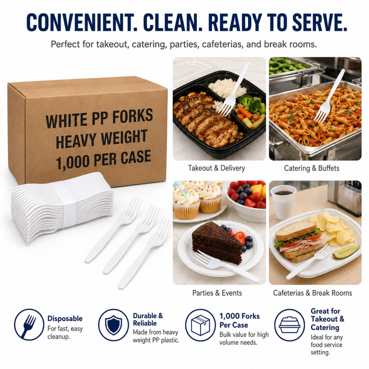 Heavy Weight White Polypropylene Plastic Forks - 1,000/Case