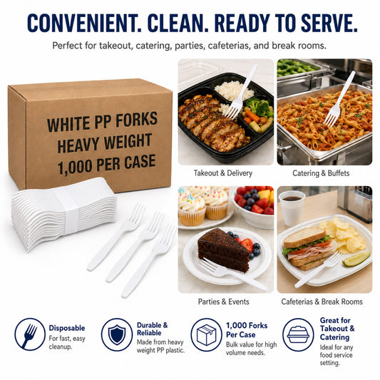 Heavy Weight White Polypropylene Plastic Forks - 1,000/Case