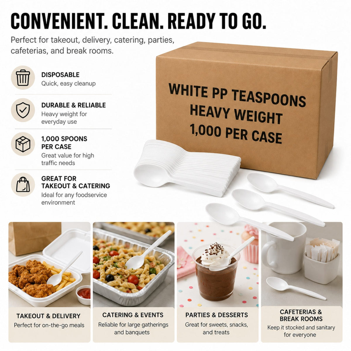 Heavy Weight White Polypropylene Plastic Teaspoons - 1,000/Case