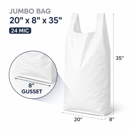 White Jumbo Plastic Utility Bags 20" x 8" x 35" 24 Mic - 200/Case