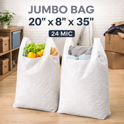 White Jumbo Plastic Utility Bags 20" x 8" x 35" 24 Mic - 200/Case