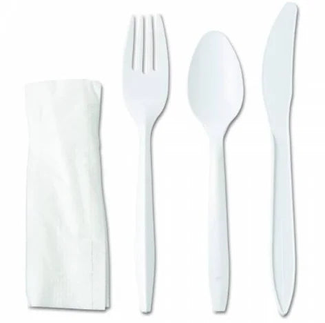 Disposable Wrapped White Medium Weight Cutlery Kit 4 in 1 MealKit - 500/Case