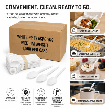 Medium Weight White Polypropylene Plastic Teaspoons - 1,000/Case