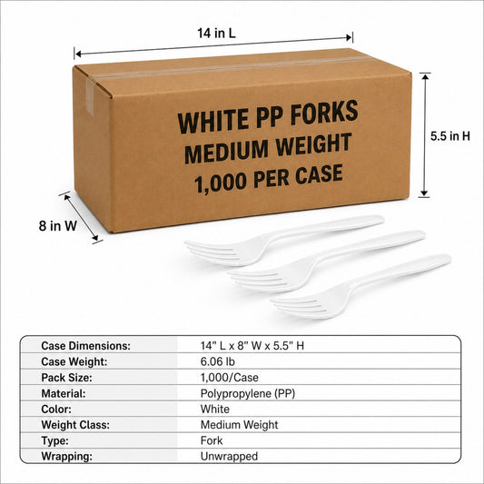 Medium Weight White Polypropylene Plastic Forks - 1,000/Case