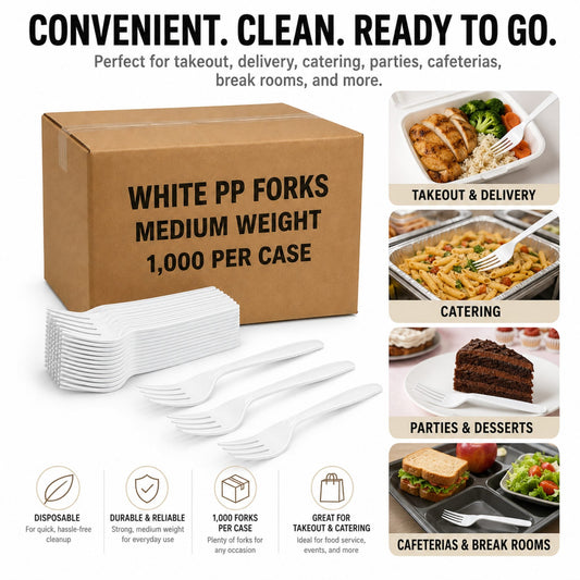 Medium Weight White Polypropylene Plastic Forks - 1,000/Case