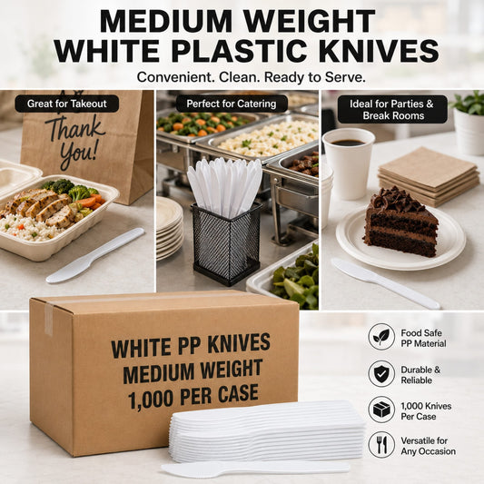 6 1/2" Medium Weight White Polypropylene Plastic Knives - 1,000/Case