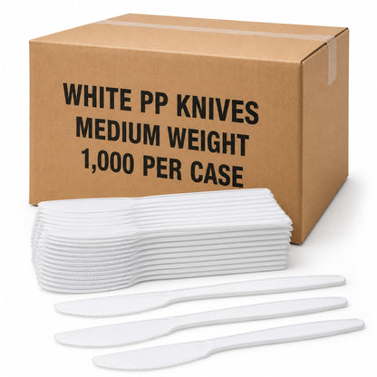 6 1/2" Medium Weight White Polypropylene Plastic Knives - 1,000/Case